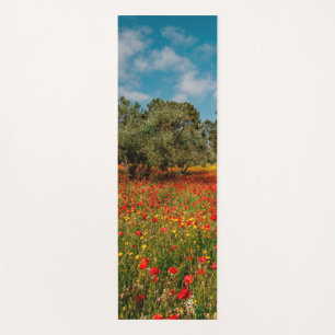 Tapete De Yoga campo com flores e árvores