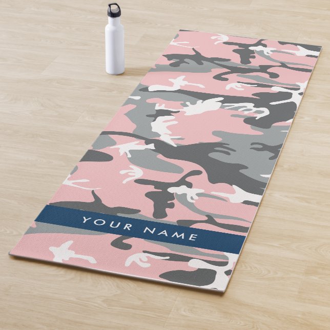 Tapete De Yoga Camuflagem rosa e Cinza Seu nome Personaliza (In Situ)