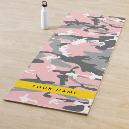 Tapete De Yoga Camuflagem rosa e Cinza Seu nome Personaliza