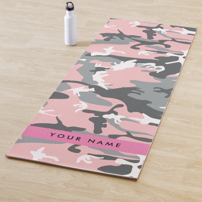 Tapete De Yoga Camuflagem rosa e Cinza Seu nome Personaliza (In Situ)