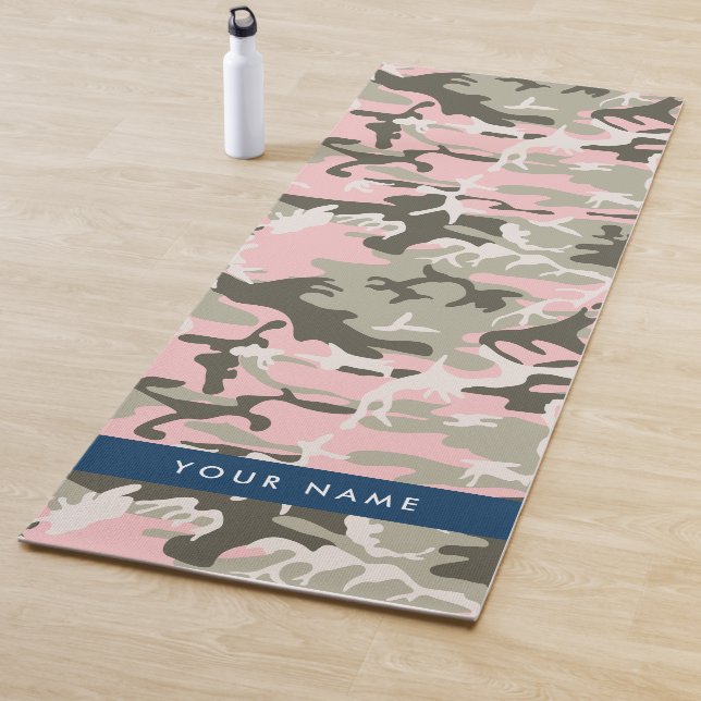 Tapete De Yoga Camuflagem rosa e verde Seu nome personaliza (In Situ)