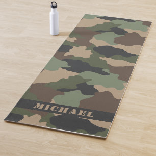 Tapete De Yoga Camuflagem Woodland Camo Khaki Tan Monograma Preto