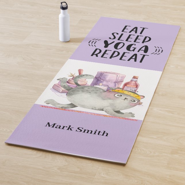 Tapete De Yoga Cat Possuindo Yoga Coma Repetição do Sono (In Situ)