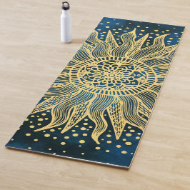 Tapete De Yoga Celestial Blue Dourado Mandala Sun
