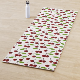 Tapete De Yoga Cereja Vermelha, Padrão De Cerejas, Folhas, Fruta