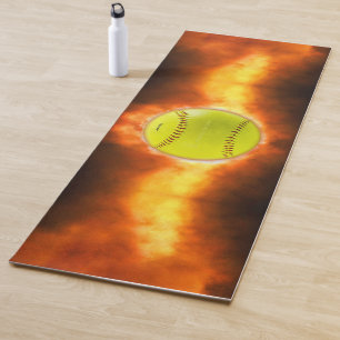 Tapete De Yoga Chamas de bola de fogo de softball amarelo do Slip