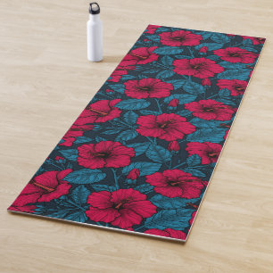 Tapete De Yoga Chapéu vermelho-hibiscus flores ioga