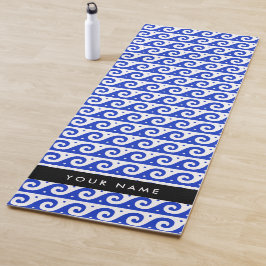 Tapete De Yoga Chave Grega Meander, Chave Wave, Azul, Seu Nome