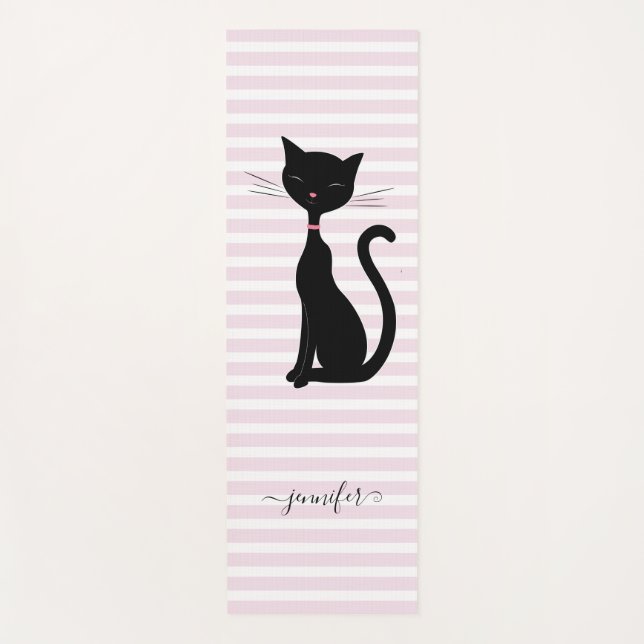 Tapete De Yoga Chic Black Cat Personalizado Nome Rosa Strike (Frente)