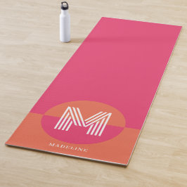 Tapete De Yoga Chic Retro Rosa Laranja Geométrico Moderno Monogra