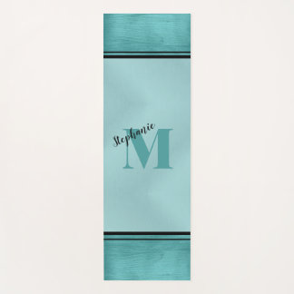 Tapete De Yoga Chic Teal Brutado Metal Monograma Elegante