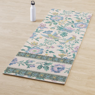 Tapete De Yoga Chinoiserie Vintage Pássaro Floral Padrão Pastel