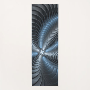 Tapete De Yoga Cinza Azul Plástico Arte Fractal 3D Abstrato