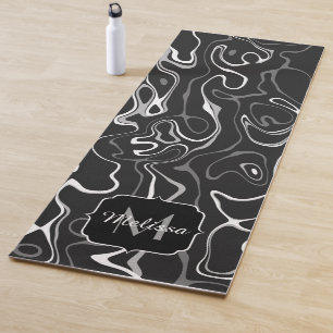 Tapete De Yoga Cinza branca preta damascus abstrato swirls Monogr