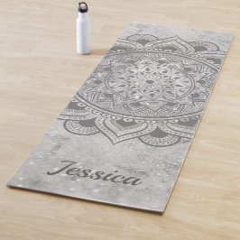Tapete De Yoga Cinza de nome Marble Mandala Om Exercício
