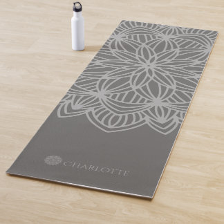 Tapete De Yoga Cinza Elegante Mandala Personalizada (1 lateral)