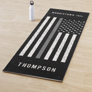 Tapete De Yoga Cinza Fino da Bandeira Americana Nome Distinto