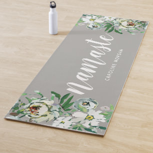 Tapete De Yoga Cinza Floral Namaste Monogrammed Yoga Mat