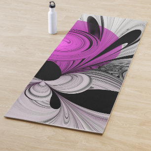 Tapete De Yoga Cinza Negra abstrato com Fratura Magenta