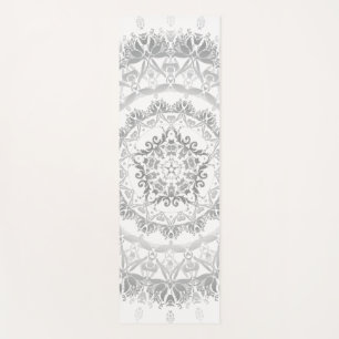 Tapete De Yoga Cinza White Floral Damask Mandala