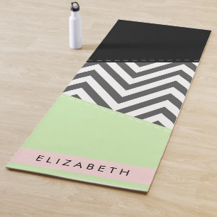 Tapete De Yoga Cinza Zigzag, Cinza Chevron, Mint, Seu Nome