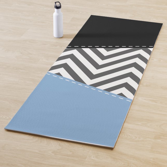 Tapete De Yoga Cinza Zigzag, Cinza Chevron, Zigzag Patterno, Azul (In Situ)