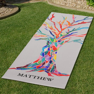 Tapete De Yoga Cinzas Coloridas de Árvores Arco-Íris Personalizad