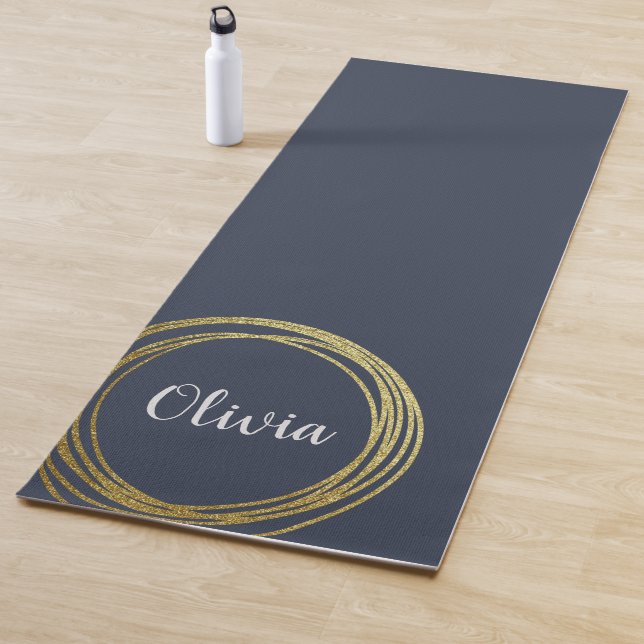 Tapete De Yoga Círculo Dourado Elegante Personalizado Marinho Azu (In Situ)