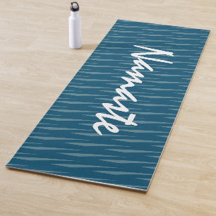 Tapete De Yoga Citação Namaste Azul e Padrão Verde Fitness