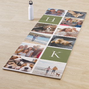 Tapete De Yoga Colagem de Fotos Personalizada da Família Monogr