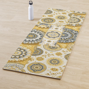 Tapete De Yoga Colagem de Mandala em amarelo