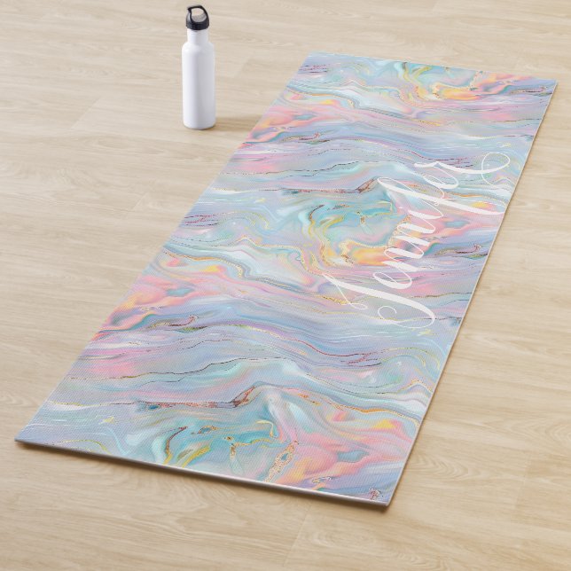 Tapete De Yoga Colorful Pastel Holographic Marble Swirls (In Situ)