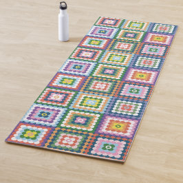 Tapete De Yoga Colorful Retro Mid-Century Mid-Mod Crochet Blossom