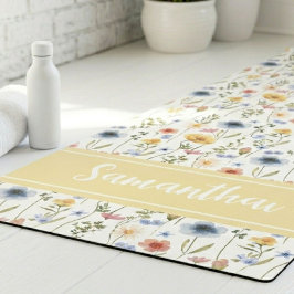 Tapete De Yoga Colorful Watercolor Spring Wildflower Custom Name