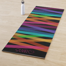 Tapete De Yoga Colorida Personalizada Monogramada Striped