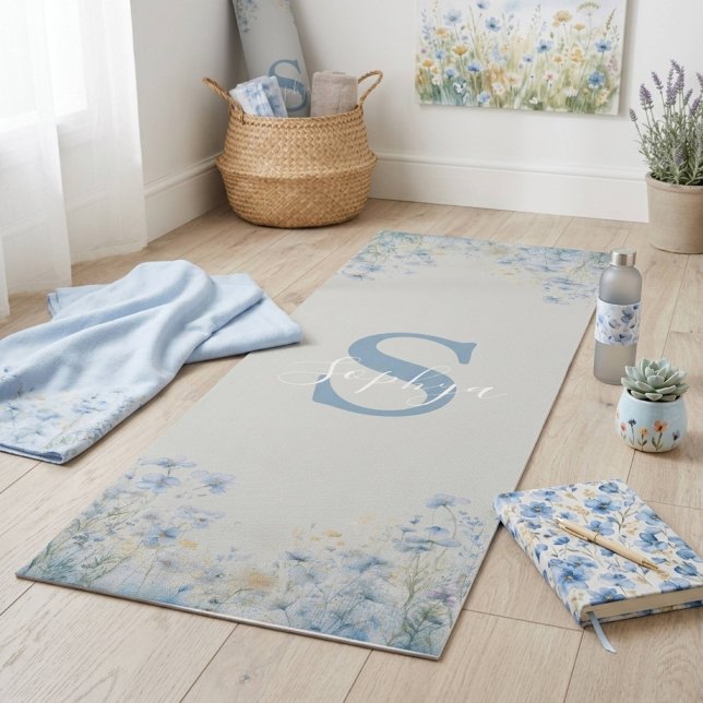 Tapete de Yoga com Flor Azul Personalizada (Criador carregado)