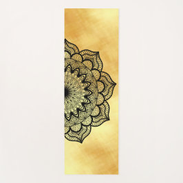 Tapete de Yoga com Mandala Preta em Fundo Dourado 