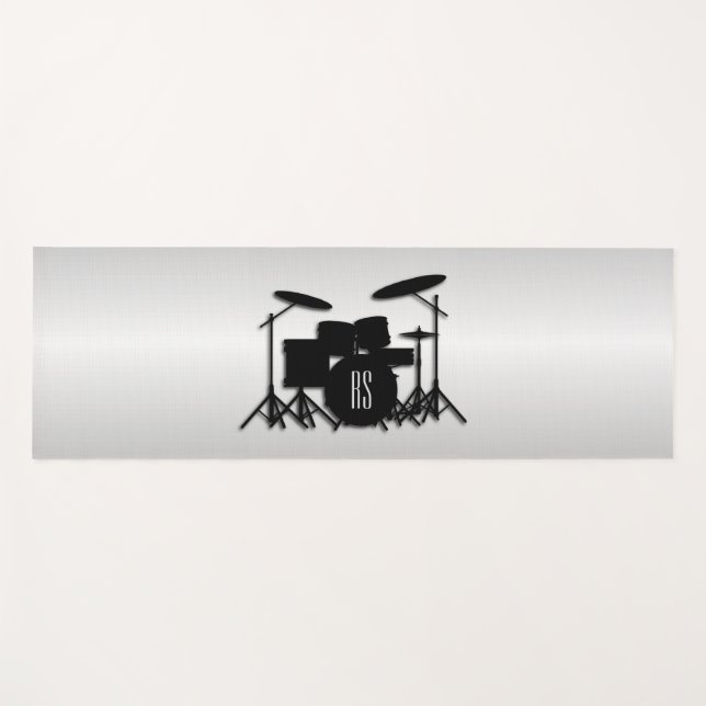 Tapete De Yoga Conjunto de Tambores Monograma Prata (Frente (Horizontal))