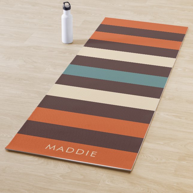 Tapete De Yoga Cool Colorful Retro Stripes Custom Name (In Situ)