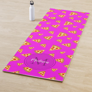 Tapete De Yoga Cool fun pizza slices pattern Monogram neon pink 1