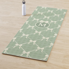 Tapete De Yoga Coquette Bows Gingham Monogram Cream Sage Green 