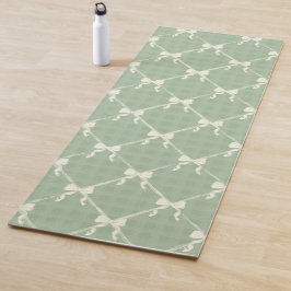 Tapete De Yoga Coquette Bows Gingham Pattern Cream Sage Green 
