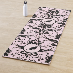 Tapete De Yoga Cor damasco de Gato Elegante Rosa