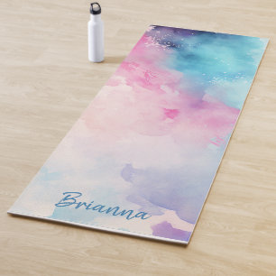 Tapete De Yoga Cor de Água Azul e Rosa Personalizada