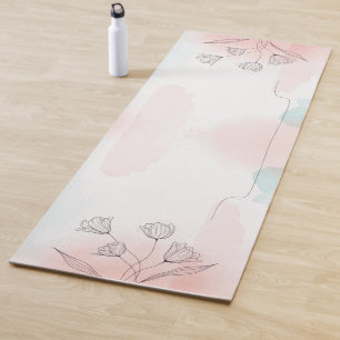 Tapete De Yoga Cor de Água Rosa Romântica Floral