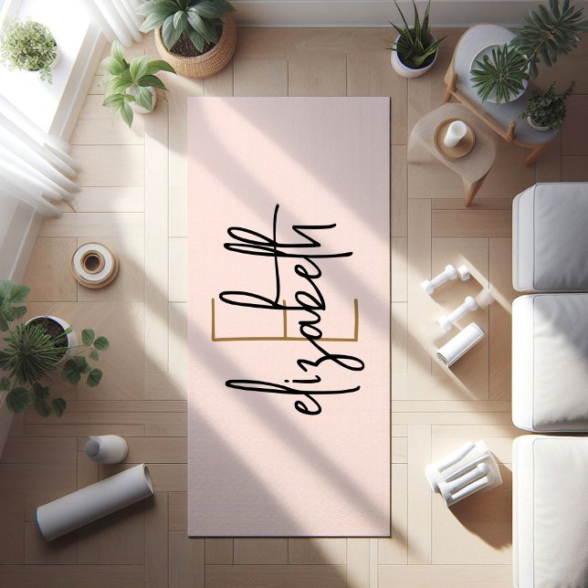 Tapete De Yoga Cor-de-rosa-rosa do monograma personalizado (Criador carregado)