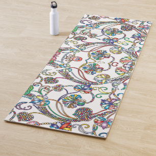 Tapete De Yoga Cor múltipla do padrão floral antigo em branco