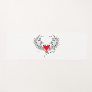 Tapete De Yoga Coração Anjo Vermelho com asas