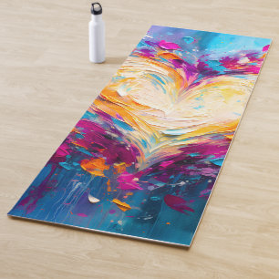 Tapete De Yoga Coração de Amor Moderno Abstrato Colorido