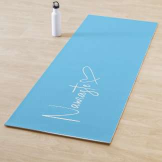 Tapete De Yoga Coração de Script do Namastê Azul e Branco do Céu